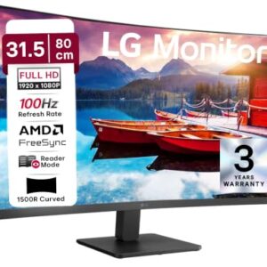 LG 32MR50C 80 cm (31.5 Inch) Full HD Curved (1920×1080) VA PC Monitor w/ 100Hz, 5ms (GtG), AMD FreeSync, D-Sub, 2xHDMI, Tilt Adjustable Anti-Glare, 3-Side Virtually Borderless Design, NTSC 72% (Black)
