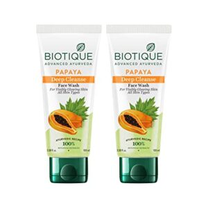 Biotique Papaya Deep Cleanse Face Wash | Gentle Exfoliation | Visibly Glowing Skin | 100% Botanical Extracts| Suitable for All Skin Types | 2x100ml