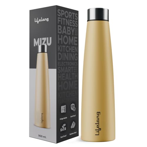 Lifelong Stainless Steel Water Bottle 900ml | Durable, Leak-Proof, Easy Grip, Rust Free, Easy-to-Clean, Odour-Free Bottle with Secure Cap for School, Travel, Gym & Work (LLBT03, Beige)