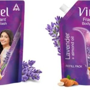 Vivel Fragrant Body Wash, Lavender & Almond Oil Shower Gel, 400 ml Supersaver Refill Pouch, Moisturizing Bodywash, Soft & Smooth Skin, Effective Cleansing, For Women & Men (Pack of 2)