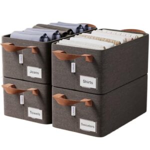 BOXJOY 4 Pcs Wardrobe Cloth Organizer for Storage Box with Label Card & Holder | Foldable Clothes Organiser with Steel Frame & Handle | Smart Jeans Kapde Closet Basket for Cupboard in Almirah Shelf