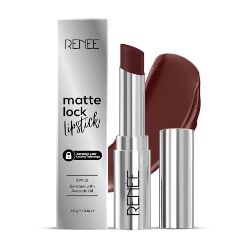 RENEE Matte Lock Lipstick - Funk, Moisturizing, Long Lasting & Weightless Formula, Intense Color Pay Off with Ultra-Matte Finish, Enriched with Avocado oil, Vitamin E, D & Beta-Carotene, 3.5 Gm