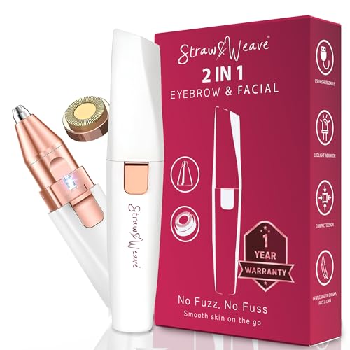 Facial Hair Removal Machine|Eyebrow Trimmer & Epilator|Trimmer For Women Private Part|2 In 1 Trimmer 400 mAh Battery 1 Year Warranty|Painless Hair Removal Machine|Nose Hairs Remover,White (2 in 1)