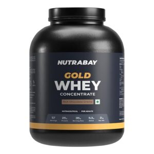Nutrabay Gold Whey Protein Concentrate with Digestive Enzymes 25g Protein, 5.3g BCAA – Muscle Support & Recovery – 2kg, Rich Chocolate Crème | Trustified Certified