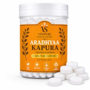 Visopure | Aradhyaa Camphor Tablet 100g Jar – Pack of 1 | 100% Pure | for Puja, Festivals & Other Religious Ritual | No Dangerous Chemicals | Leaves No Residue Or Ash