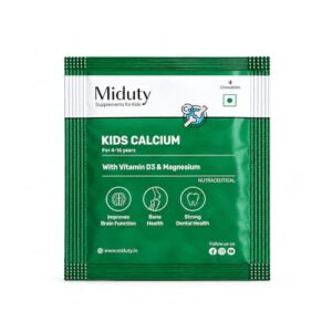 Miduty Kids Calcium – Vitamin D3, K2 & Magnesium – Chewables – Strong Bones & Teeth – Mint-Flavored, Sugar-Free Calcium Supplement for Active & Picky Eaters – 4 Chewables