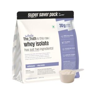 The Whole Truth Whey Protein Isolate Unflavoured |2 kg (4.4 lbs) | 30g Protein per scoop | 7.3g BCAA | No Adulteration | Improved Strength, Faster Recovery & Muscle Building | Vegetarian