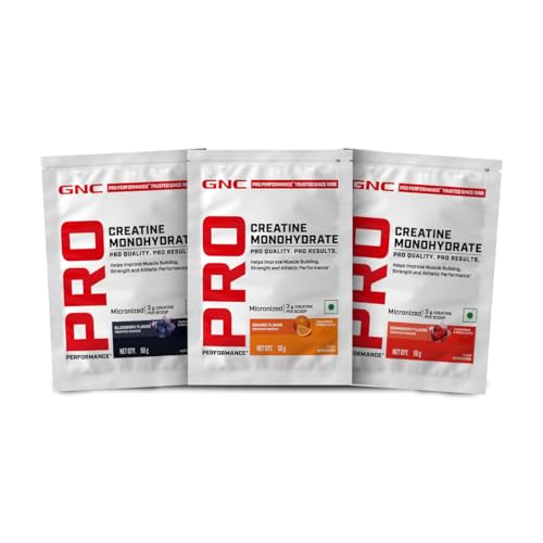 GNC Creatine Monohydrate PRO Performance Powder | 3g, Micronized | 50g x 3 | UK's Informed Choice Certified, Assorted