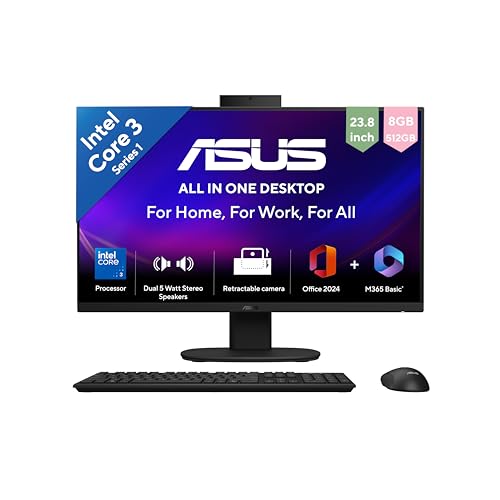 ASUS V440 (2026),i3-14th Gen,Intel Core 3 100U,Intel iGPU,8GB/512GB,FHD,23.8"(60.45 cm),Win 11,M365 Basic(1Y),Office 24,Black,5.46 kg,V440VAB-KBC3002WS,with Wireless Keyboard & Mouse,All in One PC