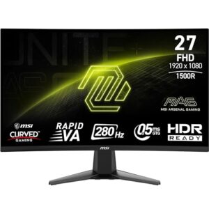MSI MAG 276CXF 27 Inch FHD Curved Gaming Monitor – 1500R 1920 x 1080 Rapid VA Panel, 280 Hz / 0.5ms (GtG, Min.), Adaptive Sync – DP 1.4a, HDMI 2.0b CEC