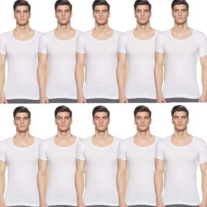 Rupa Jon Half Sleeves Vest for Men | 100% Cotton | Round Neck | Regular Fit | Pack of 10 White