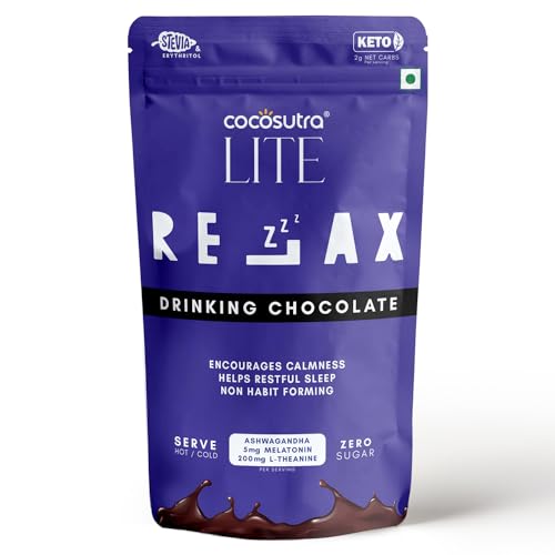 Cocosutra RELAX Sugar-Free Drinking Chocolate with Melatonin & Ashwagandha | Sleep Aid | Non-Habit Forming | Keto Friendly | Ages 14+ | 200g | 10 Servings