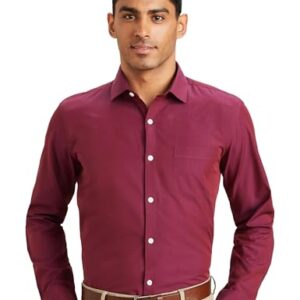 Amazon Brand – Symbol Men’s Cotton Rich Formal Shirt | Plain | Full Sleeve – Regular Fit (Available in Plus Size) (Navy/Maroon_39)