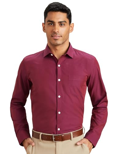 Amazon Brand - Symbol Men's Cotton Rich Formal Shirt | Plain | Full Sleeve - Regular Fit (Available in Plus Size) (Navy/Maroon_39)