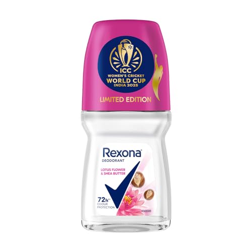 Rexona Lotus Flower & Shea Butter Antiperspirant Roll-On | for Women | 12-HSA & Glycerin| 72H Odour Protection| Limited Edition Pack - ICC Women’s Cricket World Cup India 2025 |50 ML