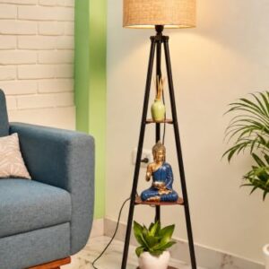 Crosscut Furniture LED Tripod Floor Lamp with 3 Shelves, Brown Jute, Metal Corner Floor Lamp, for Decoration and Gifting,B22 Bulb