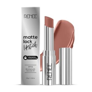 RENEE Matte Lock Lipstick – Jazz, Moisturizing, Long Lasting & Weightless Formula, Intense Color Pay Off with Ultra-Matte Finish, Enriched with Avocado oil, Vitamin E, D & Beta-Carotene, 3.5 Gm