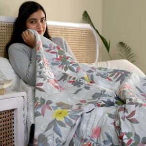 Home Stylish Luxury Ultrasonic Punch AC Comforter Blanket – Quilted Microfiber Floral Pattern, Lightweight Breathable Hypoallergenic All‑Season Blanket for Bedroom, Travel (228×228 Cm) Emerged Green