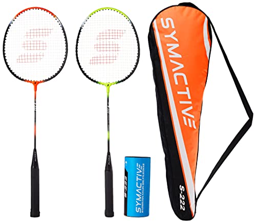 Amazon Brand - Symactive Badminton Kit with 2 Racquets & Nylon Shuttles | for Intermediate Players | 8.5 x 3 x 27 in | S222 | Multicolor