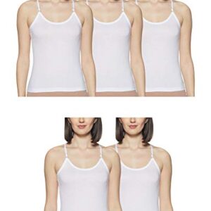 Rupa Softline Women Super Combed Cotton Adjustable Spaghetti Strap Top, Under-Shirt,Stretchable and Body-Hugging, White,Pack of 5