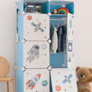 BOXJOY Plastic Kids Wardrobe with 6 Doors, Sticker Sheet & 5 Hook Holder