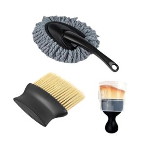 KASHIVAL 3 Pcs Car Interior Cleaning Brush Combo with Soft Microfiber Car Cleaning Mop Duster Multipurpose Dust Cleaner (Medium Duster and 2 Brushes)