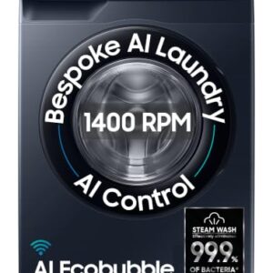 Samsung 12 kg, 5star, AI Control, AI Ecobubble, Super Speed, Wi-Fi, Hygiene Steam with Inbuilt Heater, Digital Inverter, Fully-Automatic Front Load Washing Machine (WW12DG6B24ASTL, Navy)