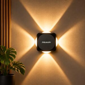 Murphy LED Outdoor Up/Down Wall Light – 6W, Warm White, (4 Multi-Directional Beams), IP65 Waterproof Aluminum Body, Pack of 1 (2-Year Warranty)