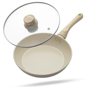 Lifelong Forged Aluminum Fry Pan 24cm, Beige, Ceramic Coated, Gas & Induction Friendly, Non-Stick, Teflon Free, Durable for Cooking, Searing, Sautéing & Frying