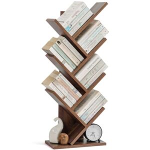 ABOUT SPACE Book Shelf for Home – 7 Tier Tree Shaped Book Rack for Study Room DIY Wooden Book Stand with Bottom Storage Space for Office, Livingroom, Bedroom (Brown – L 35 x B 17 x H 90 cm)