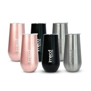 IMECO ECO Luxe Stainless Steel Wine Tumbler 300 ml (Set of 6 – Silver, Black, Rose Gold) | BPA-Free & Travel-Ready | Lightweight, Reusable, Durable | Perfect for Office, Gym & Everyday Use