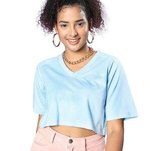 JUNEBERRY Women Cropped V-Neck Atomizer T-Shirt with Graphic Print (S)