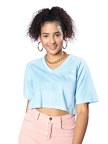 JUNEBERRY Women Cropped V-Neck Atomizer T-Shirt with Graphic Print (S)