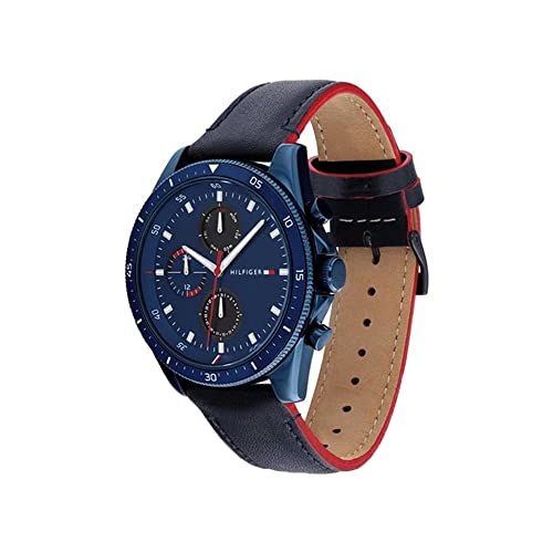 Tommy Hilfiger Mens 44 mm Parker Blue Dial Leather Analogue Watch - TH1791839W