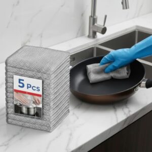 CLICKSY [ 5-pcs ] Non-Scratch Dish Wash Cloth, Steel Wire Dish Cloth, Wire Dishwashing Rags Stainless Steel Scrubber Non-Scratch Wire Dishcloth for Washing Dishes Sinks Counters