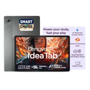 Lenovo Idea Tab (Smartchoice) | WiFi + 5G |11″ 2.5K IPS Display |6GB RAM + 128GB ROM (Expandable Upto 2TB)| MediaTek Dimensity 6300|7040mAh|4 Speakers| Grey