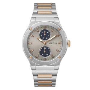 Guess Stainless Steel Analog Grey Dial Men’s Watch-Gw0795G2, Band_ Silver, Dial_ Beige