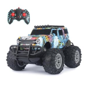 Amazon Brand – Jam & Honey Off Roader Rechargeable Remote Control Car | RC Car Monster Truck | 4 Headlight Modes | in-Built Lithium Battery | C-Type Charging | Made in India | Graffiti Blue