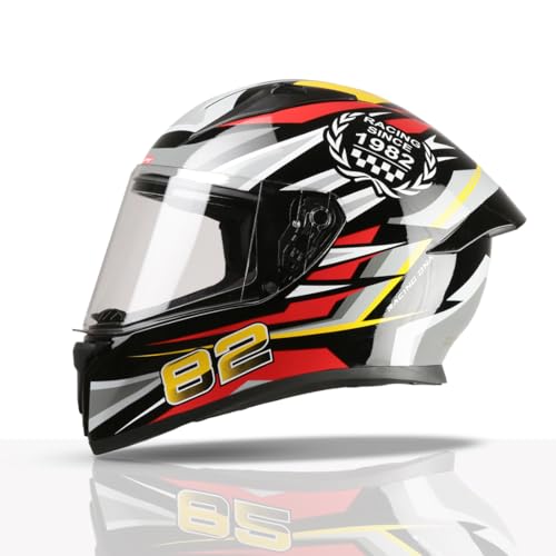 TVS Racing Titan Series Full Face Helmet for Men | Premium Bike Helmets with ABS Shell, UV Paint | Quick Release System | Aerodynamic Design | DOT & ISI Certified (Red, L)