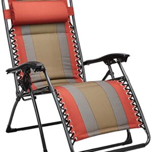 amazon basics Alloy Steel Outdoor Padded Adjustable Zero Gravity Folding Reclining Lounge Chair With Pillow (Red)