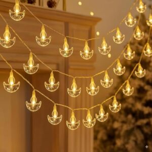 One94Store Crystal Diya LED String Fairy Lights – 3 Meter, 14 LED Warm White Waterproof Decorative Lights for Diwali, Home, Mandir, Garden, Christmas & Festival Decoration, Plug-in