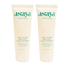 Asaya Daily Clear 2% Salicylic Acid Face Wash Cleanser I for Oily and Acne Prone Skin I With Lactic Acid & Zinc PCA I Treats Active Acne | Unclogs Pores | Controls Oil -100ml Each (Pack of 2)
