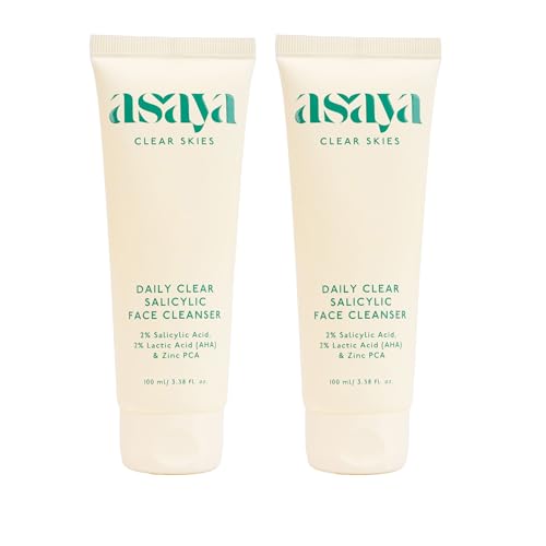 Asaya Daily Clear 2% Salicylic Acid Face Wash Cleanser I for Oily and Acne Prone Skin I With Lactic Acid & Zinc PCA I Treats Active Acne | Unclogs Pores | Controls Oil -100ml Each (Pack of 2)