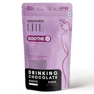 Cocosutra SOOTHE – Sugar Free Drinking Chocolate Mix | For Feminine Health & Period Pain Relief | Gokhru, Shatavari & Berry Extracts | Vegan | Keto Friendly | Enjoy hot or cold | 200 g