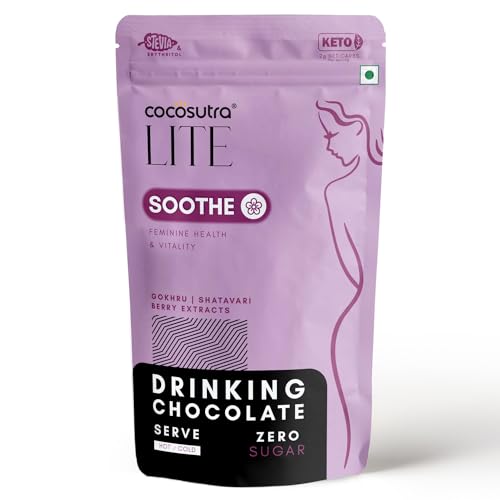 Cocosutra SOOTHE - Sugar Free Drinking Chocolate Mix | For Feminine Health & Period Pain Relief | Gokhru, Shatavari & Berry Extracts | Vegan | Keto Friendly | Enjoy hot or cold | 200 g
