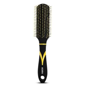 AGARO Breeze Flat Hair Brush with Strong & flexible nylon bristles, having Anti static ball tips, For Grooming, Volumising & Back Brushing, ideal for Men, Women & Kids, Yellow & Black.