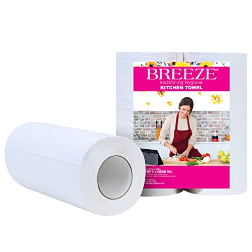 BREEZE BRE026 2 Ply Kitchen Tissue Paper Roll Multipurpose Use Towel Made of Natural Fibers Highly Absorbent & Extra Soft (Pack of 2, 80 Pulls Per Roll)