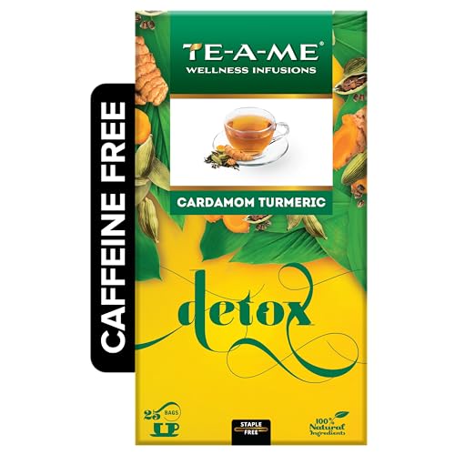 TE-A-ME Detox Cardamon Turmeric Tea - 25 Tea Bags | Herbal Tea for Weight Loss | 100% Caffeine Free Teabags