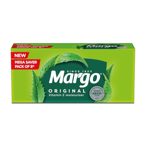 Margo Original Neem Soap 125gm X 8 | Powered With Goodness of 1000 Natural Neem Leaves | Soap for Clear and Beautiful Skin | Infused with Vitamin E for Moisturising