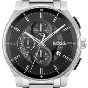 BOSS Peak 2.0 Qtz Chrono Black Round Dial Men’s Watch|Stainless Steel Material|Silver Color Band – 1514191
